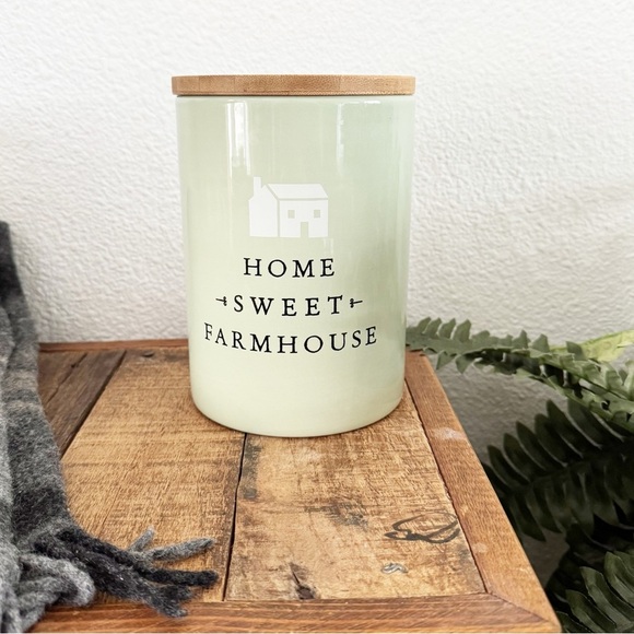 Other - Farmhouse Ceramic Green Pastel Canister Wood Lid Rustic Chic Minimalist LIKE NEW